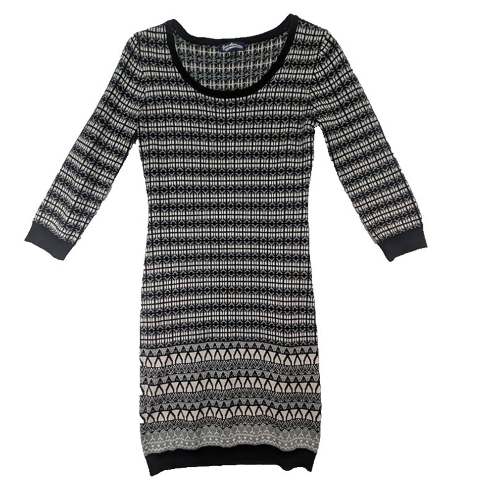 Freshman 1996 Sweater Dress Womens M‎ Black Fair Isle Nordic Bodycon Tumblr Era